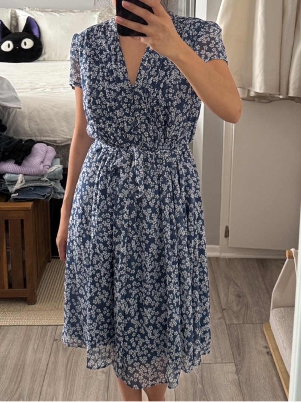 MSK Navy Blue Floral Midi Wrap Dress - Picture 5 of 5